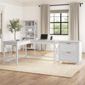 60W L-Shaped Desk with 2-Drawer File Cabinet