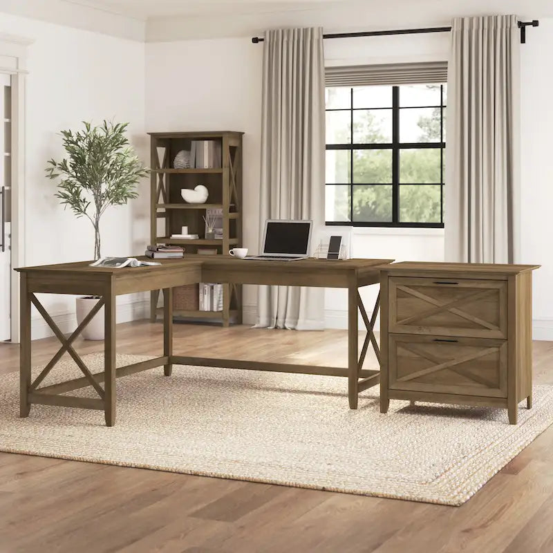 60W L-Shaped Desk with 2-Drawer File Cabinet