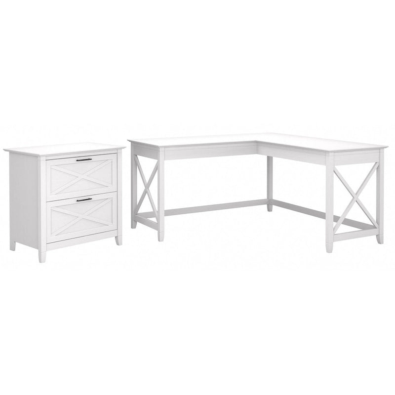 60W L-Shaped Desk with 2-Drawer File Cabinet