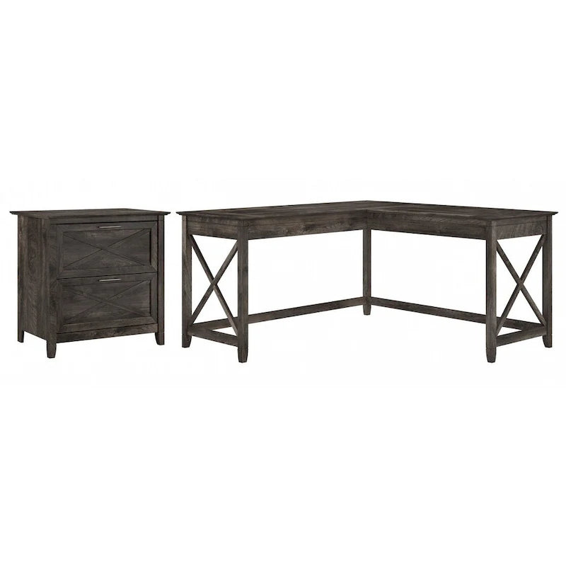 60W L-Shaped Desk with 2-Drawer File Cabinet