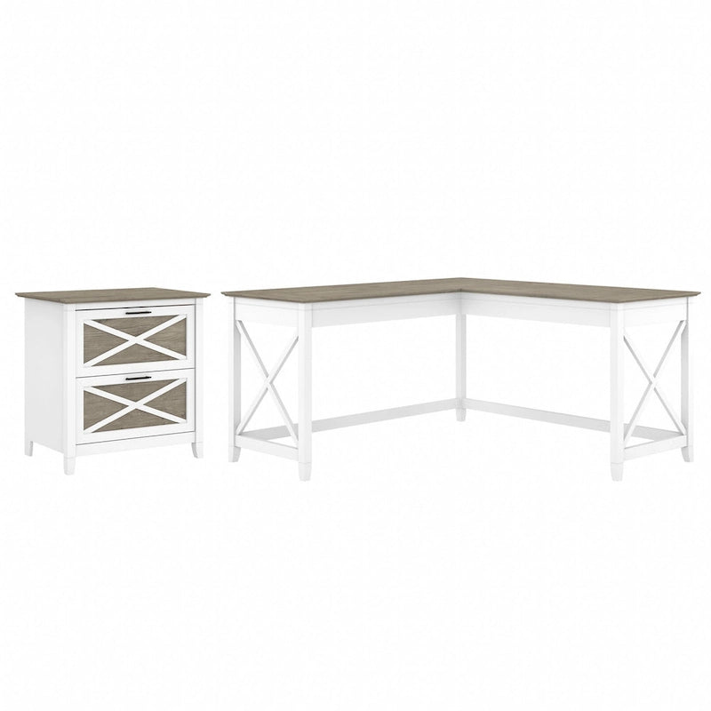 60W L-Shaped Desk with 2-Drawer File Cabinet