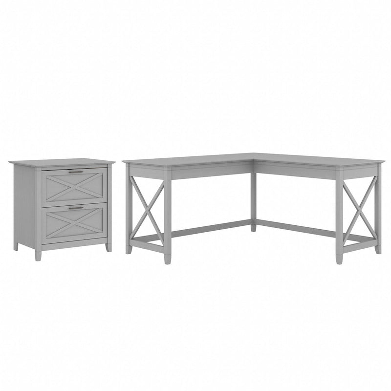 60W L-Shaped Desk with 2-Drawer File Cabinet