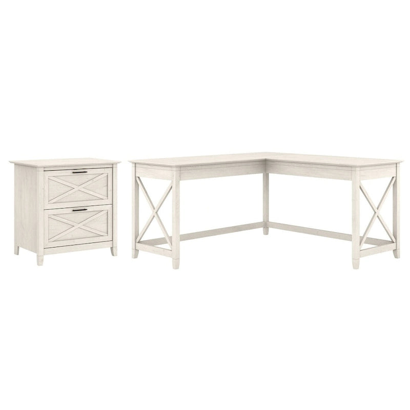60W L-Shaped Desk with 2-Drawer File Cabinet