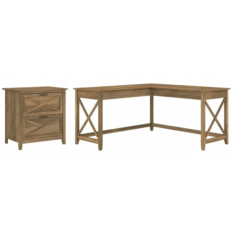 60W L-Shaped Desk with 2-Drawer File Cabinet