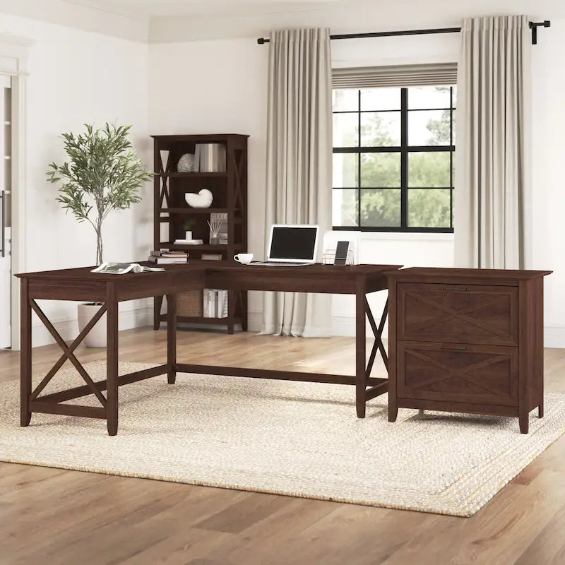 60W L-Shaped Desk with 2-Drawer File Cabinet