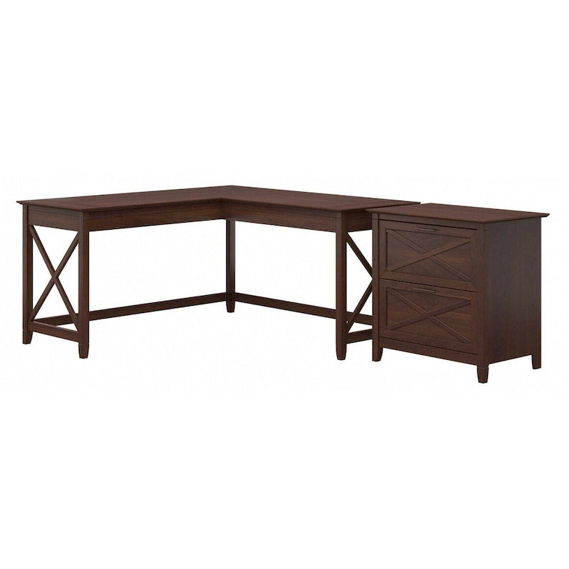 60W L-Shaped Desk with 2-Drawer File Cabinet