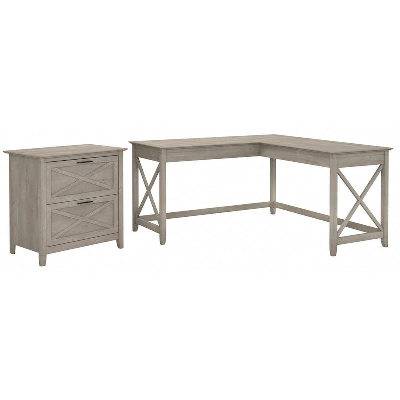 60W L-Shaped Desk with 2-Drawer File Cabinet