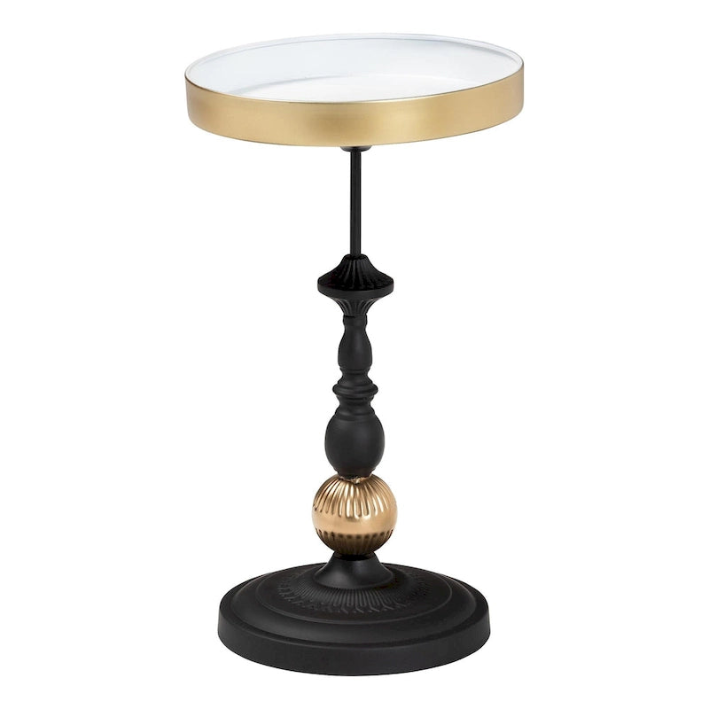 Modern Round Accent Side Table - Black & Gold Metal End Table with Tray Top