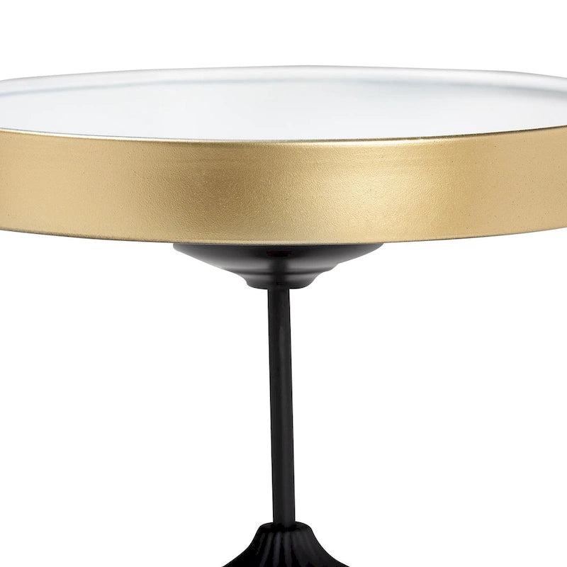 Modern Round Accent Side Table - Black & Gold Metal End Table with Tray Top