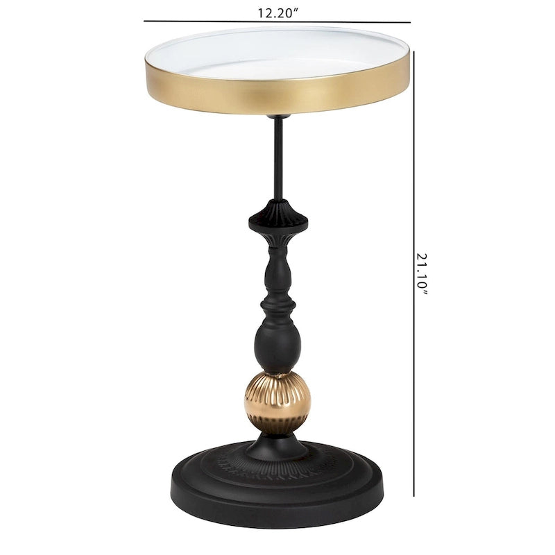 Modern Round Accent Side Table - Black & Gold Metal End Table with Tray Top