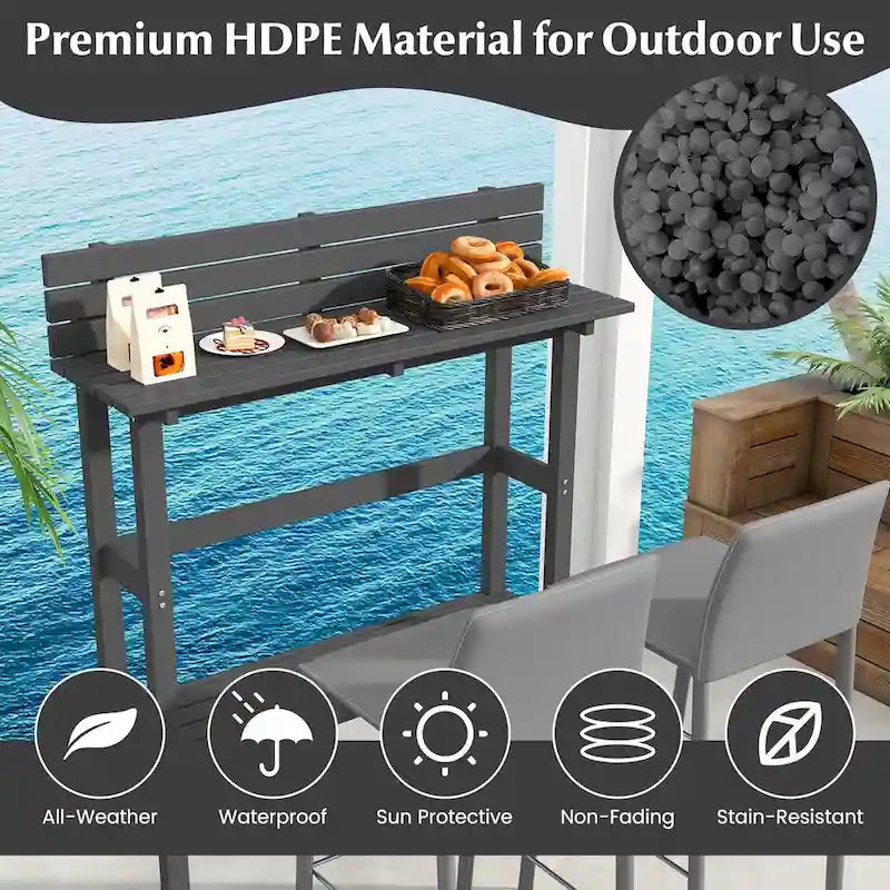 48-inch Outdoor Bar Table with Storage Shelf & Adjustable Foot