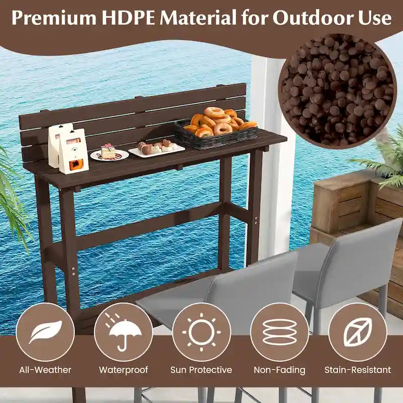 48-inch Outdoor Bar Table with Storage Shelf & Adjustable Foot