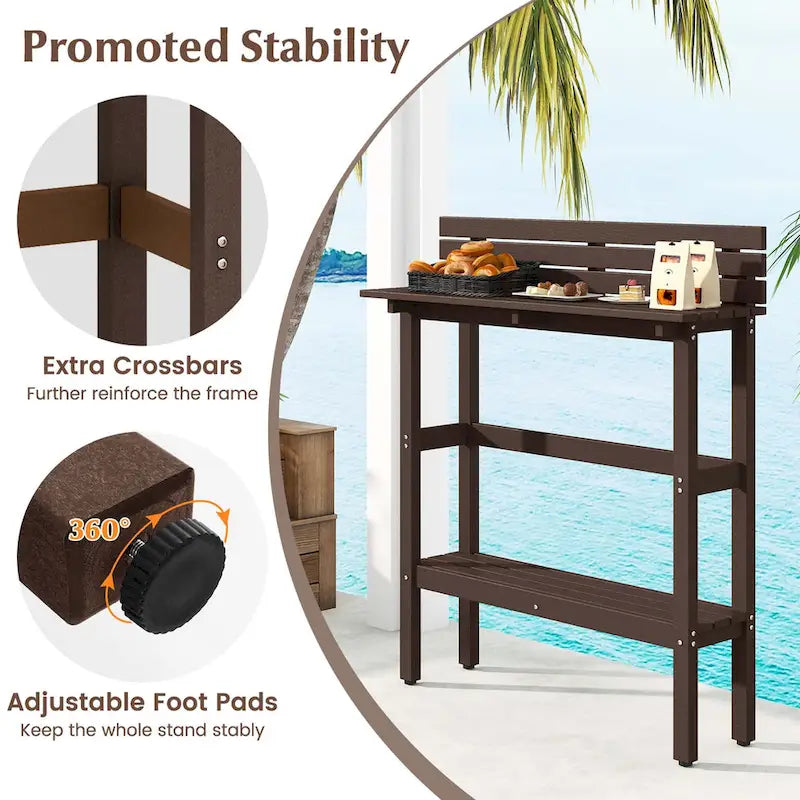 48-inch Outdoor Bar Table with Storage Shelf & Adjustable Foot