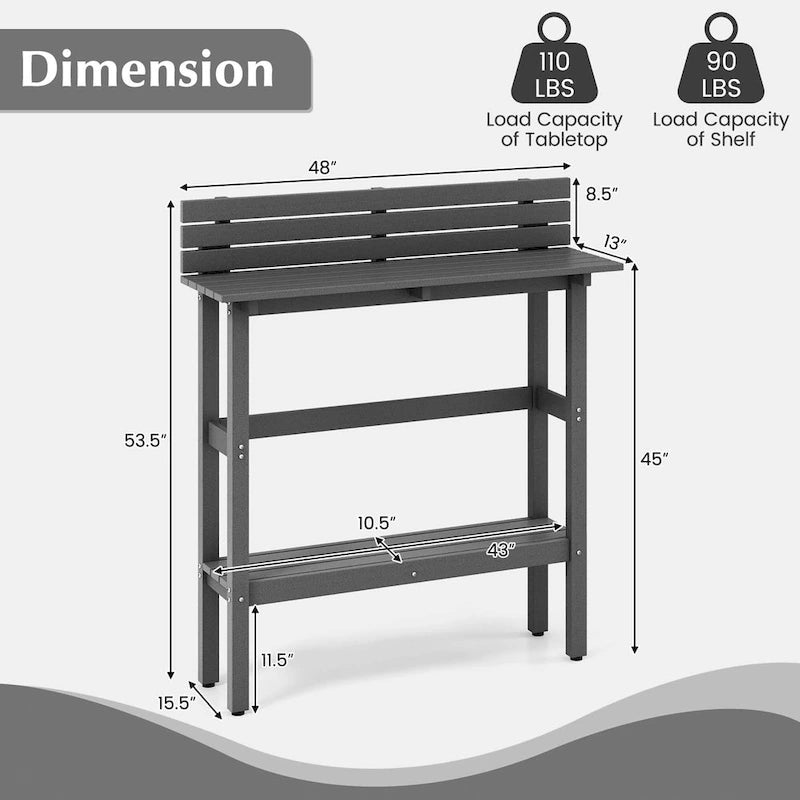 48-inch Outdoor Bar Table with Storage Shelf & Adjustable Foot