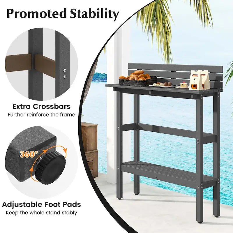 48-inch Outdoor Bar Table with Storage Shelf & Adjustable Foot