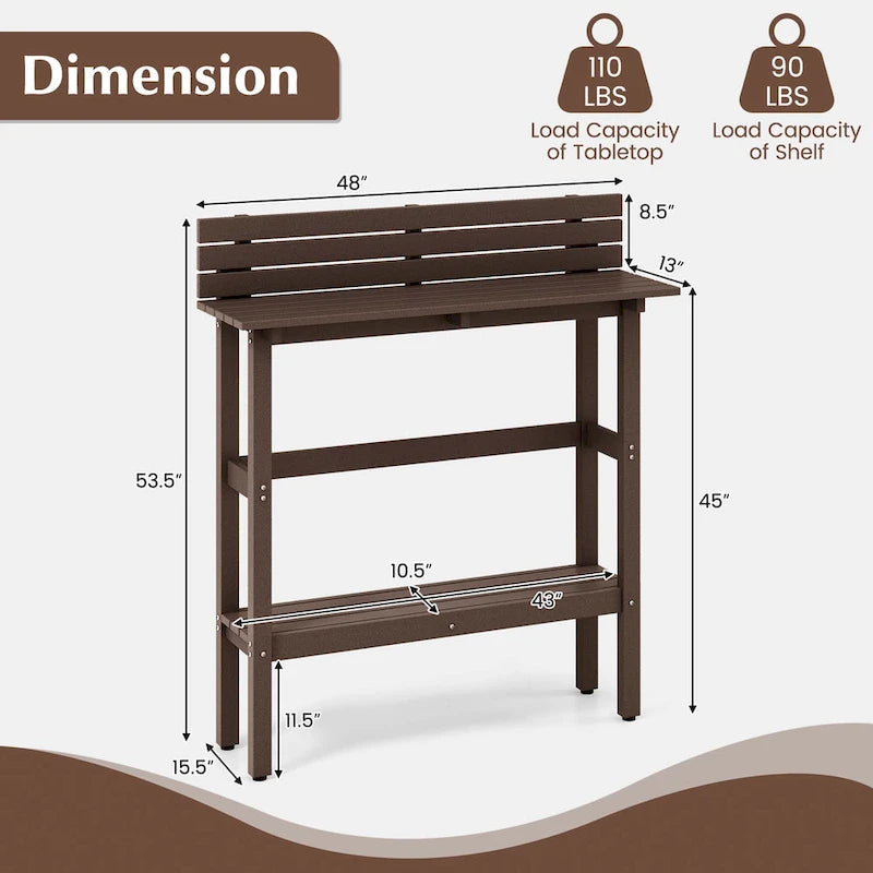 48-inch Outdoor Bar Table with Storage Shelf & Adjustable Foot