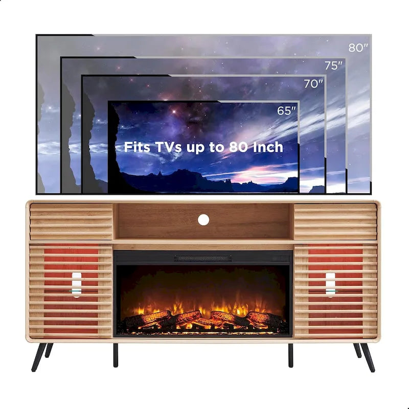 Mid Century Modern Fireplace TV Stand, Entertainment Center