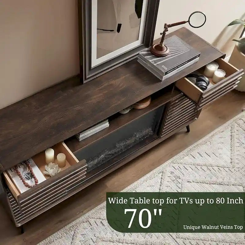 Mid Century Modern Fireplace TV Stand, Entertainment Center