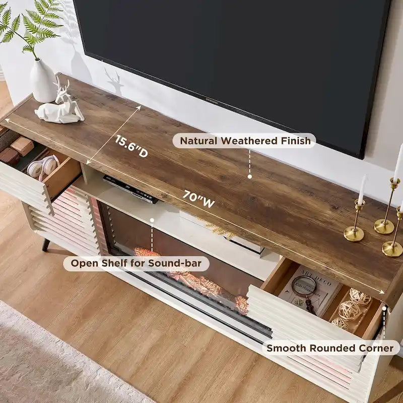 Mid Century Modern Fireplace TV Stand, Entertainment Center