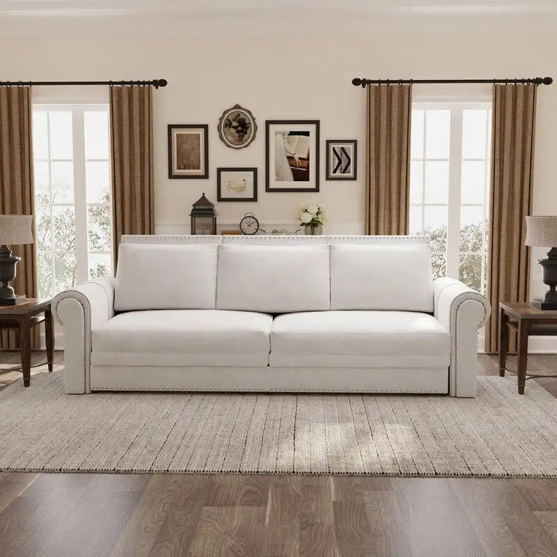 3-in-1 Chesterfield Sofa Bed, King Pull Out Sofa Bed, Velvet/Faux Leather Convertible Sleeper Sofa w/ Nailhead Trim & Rolled Arm