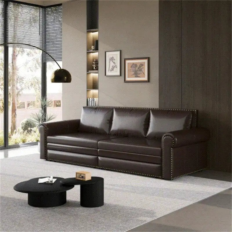 3-in-1 Chesterfield Sofa Bed, King Pull Out Sofa Bed, Velvet/Faux Leather Convertible Sleeper Sofa w/ Nailhead Trim & Rolled Arm
