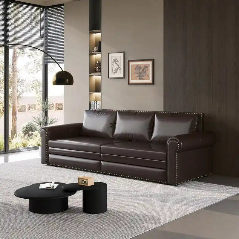 3-in-1 Chesterfield Sofa Bed, King Pull Out Sofa Bed, Velvet/Faux Leather Convertible Sleeper Sofa w/ Nailhead Trim & Rolled Arm