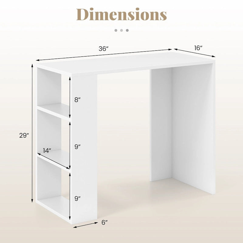 36-inch Compact Writing Desk with 3 Open Shelves, Freestanding