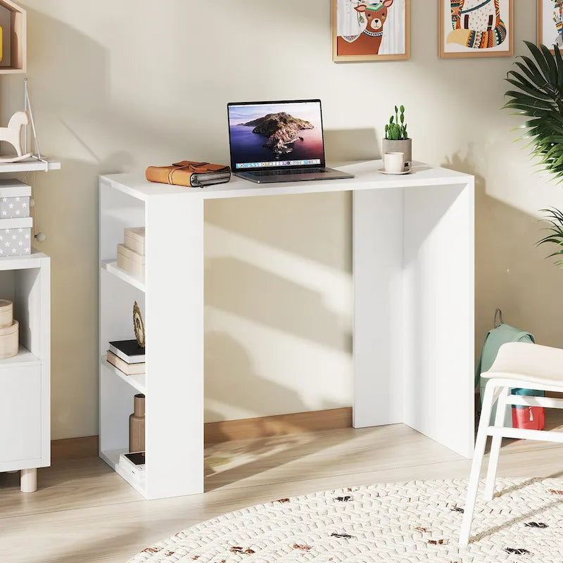36-inch Compact Writing Desk with 3 Open Shelves, Freestanding