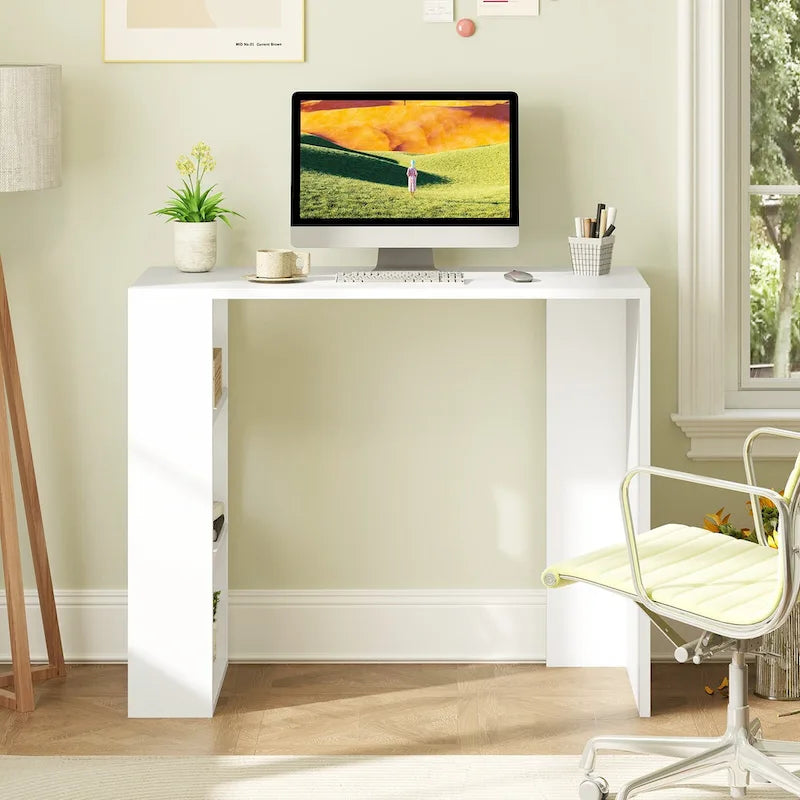 36-inch Compact Writing Desk with 3 Open Shelves, Freestanding