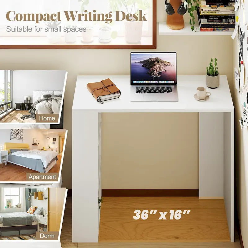 36-inch Compact Writing Desk with 3 Open Shelves, Freestanding