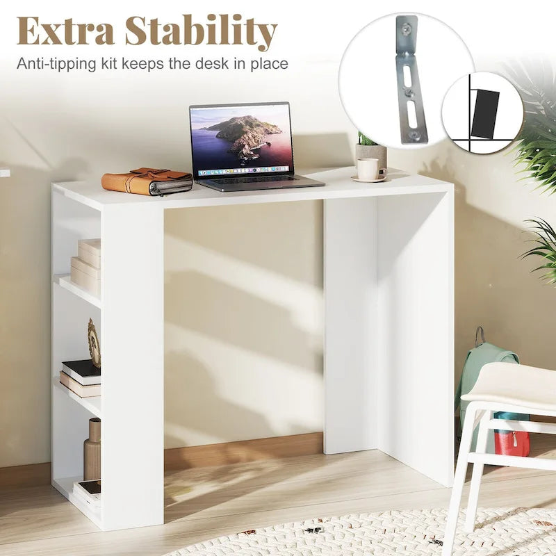 36-inch Compact Writing Desk with 3 Open Shelves, Freestanding