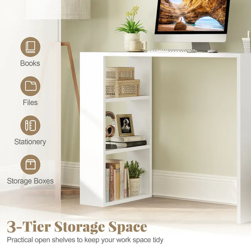 36-inch Compact Writing Desk with 3 Open Shelves, Freestanding