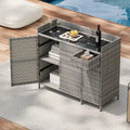 Wicker Outdoor Storage Cabinet Weather-proof Kitchen Island Rattan Bar Table with Tempered Glass Desktop and Drawer Pool Toys