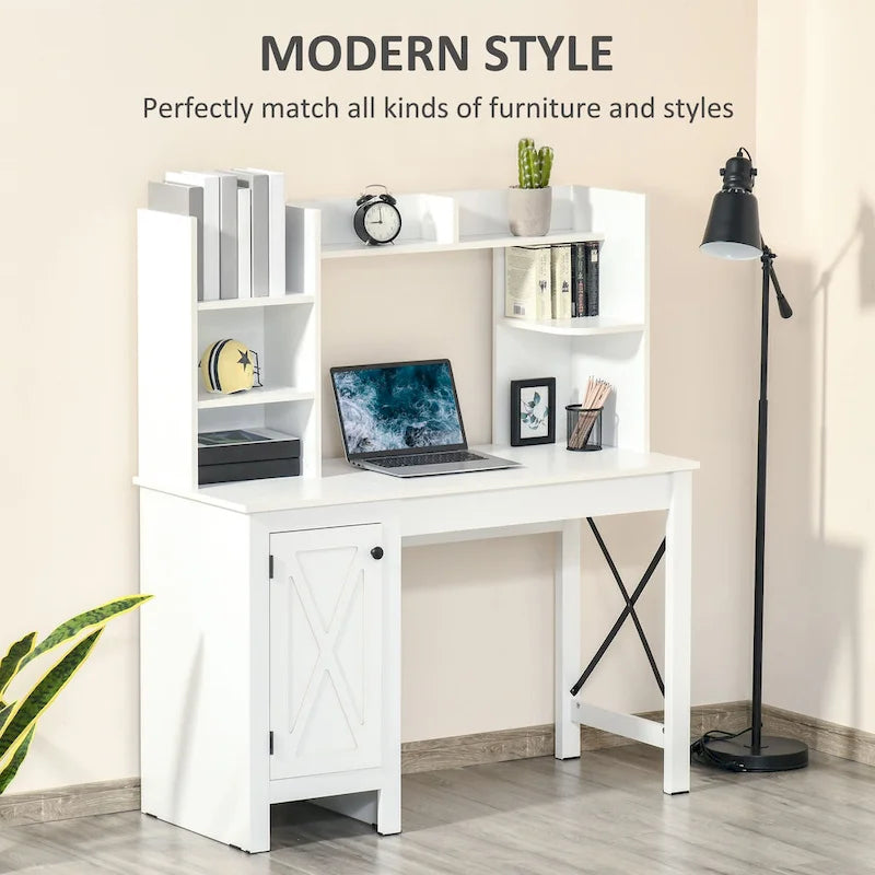 Farmhouse Computer Desk with Hutch and Cabinet