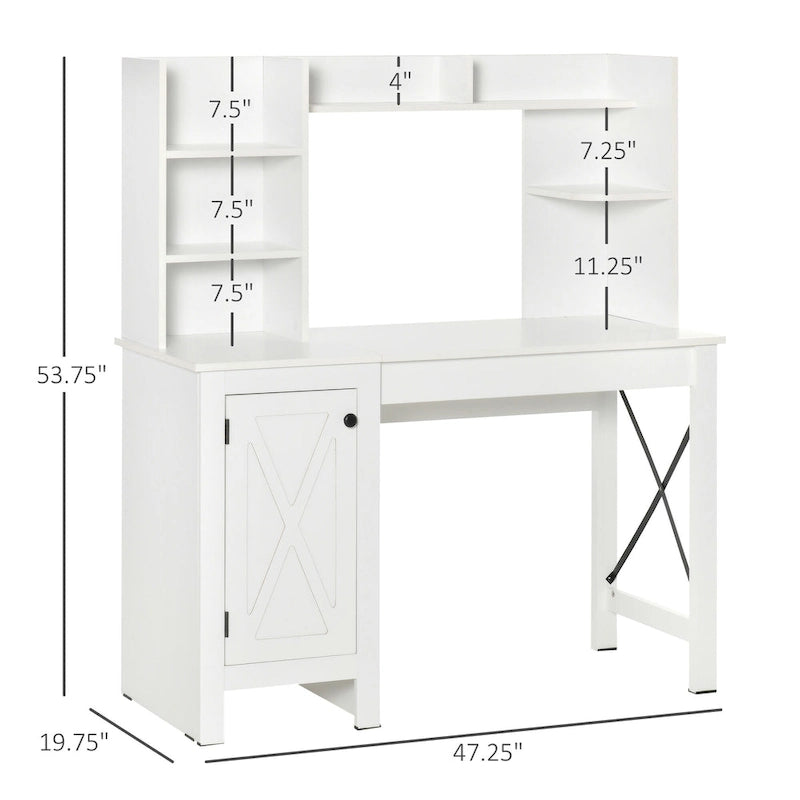 Farmhouse Computer Desk with Hutch and Cabinet