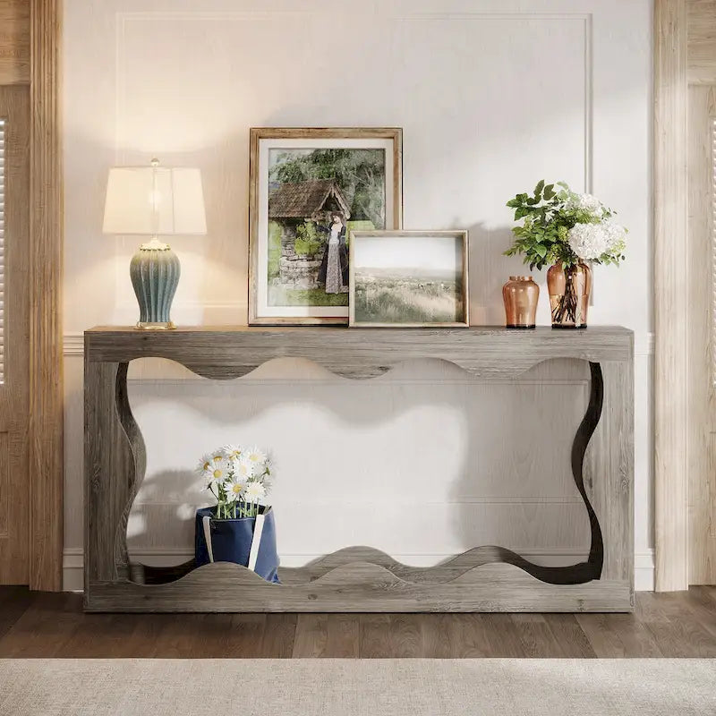 63-Inch Wood Console Table, Rectangular Entryway Table for Living Room, Rustic Brown