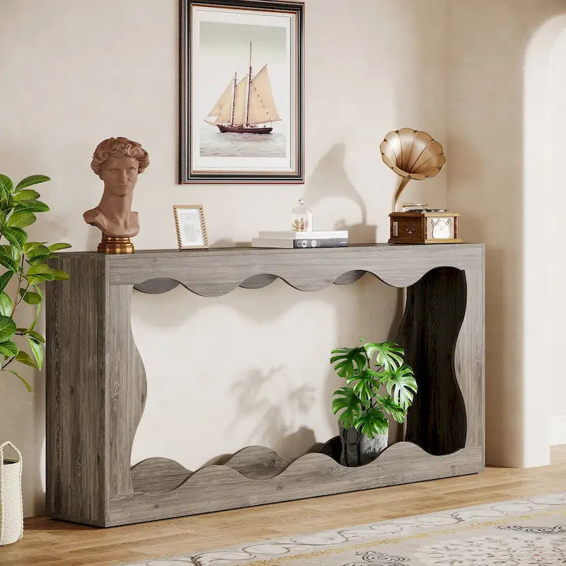 63-Inch Wood Console Table, Rectangular Entryway Table for Living Room, Rustic Brown