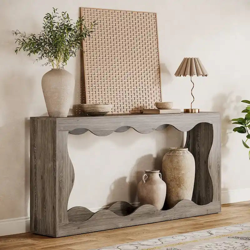 63-Inch Wood Console Table, Rectangular Entryway Table for Living Room, Rustic Brown