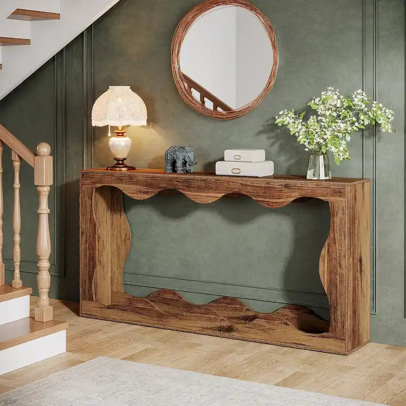 63-Inch Wood Console Table, Rectangular Entryway Table for Living Room, Rustic Brown