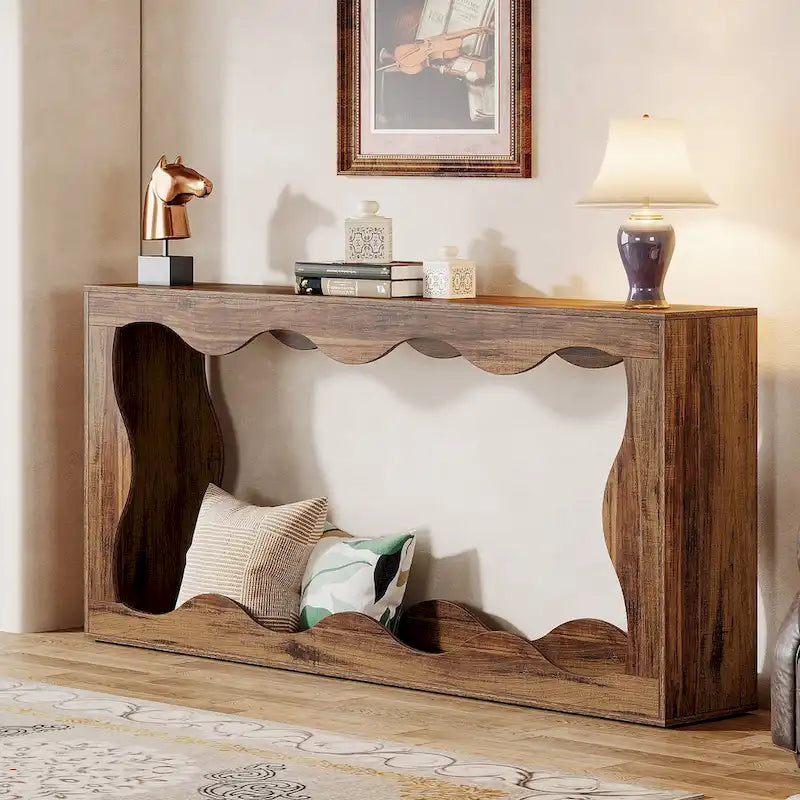 63-Inch Wood Console Table, Rectangular Entryway Table for Living Room, Rustic Brown