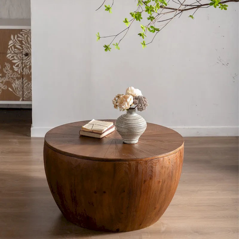 Vintage Style Bucket Shaped Coffee Table with storage function