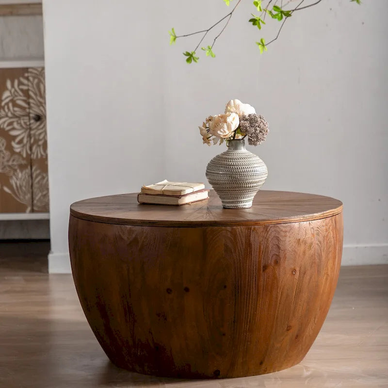 Vintage Style Bucket Shaped Coffee Table with storage function