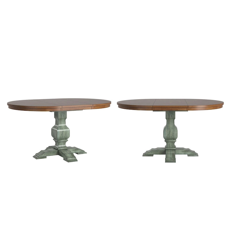 Two-Tone Oval Solid Wood Top Extending Dining Table