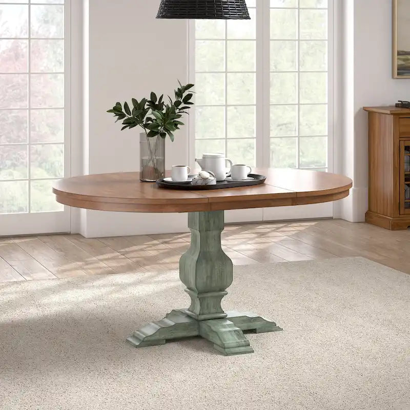 Two-Tone Oval Solid Wood Top Extending Dining Table