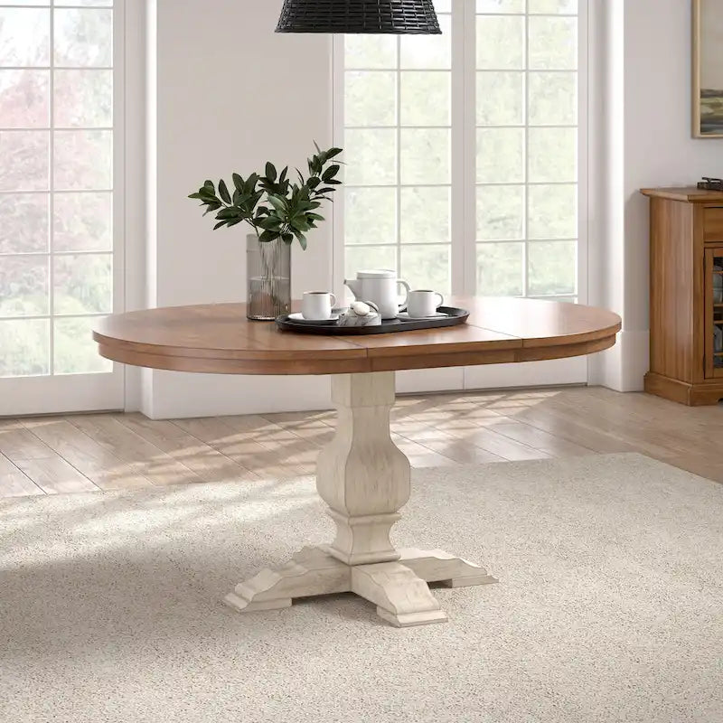 Two-Tone Oval Solid Wood Top Extending Dining Table
