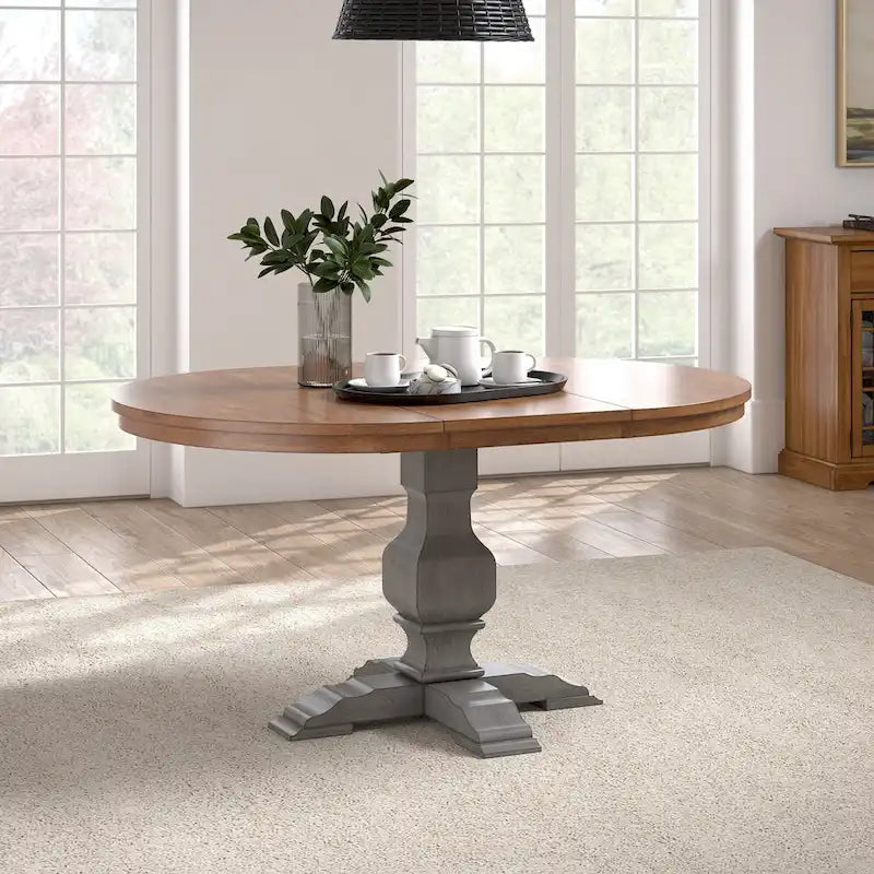 Two-Tone Oval Solid Wood Top Extending Dining Table