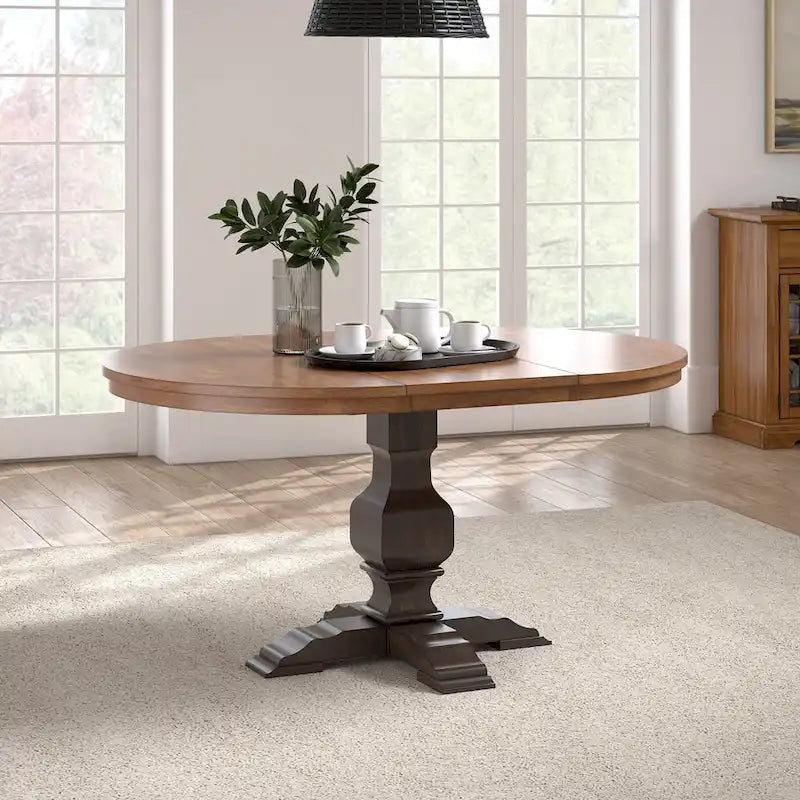 Two-Tone Oval Solid Wood Top Extending Dining Table