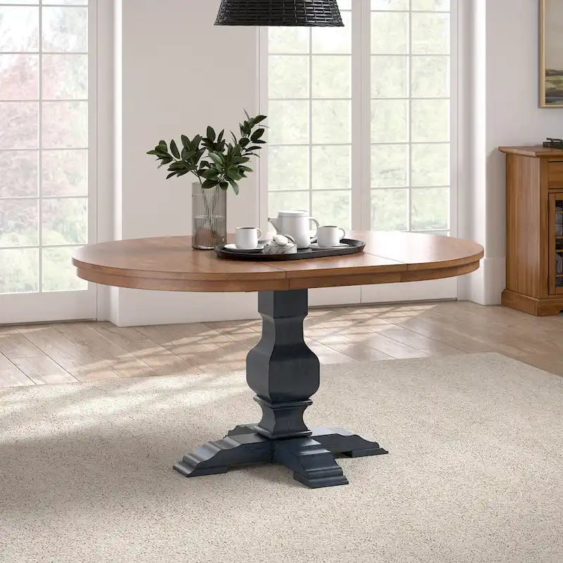 Two-Tone Oval Solid Wood Top Extending Dining Table