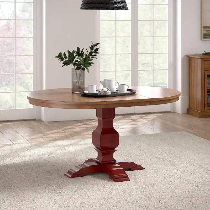 Two-Tone Oval Solid Wood Top Extending Dining Table
