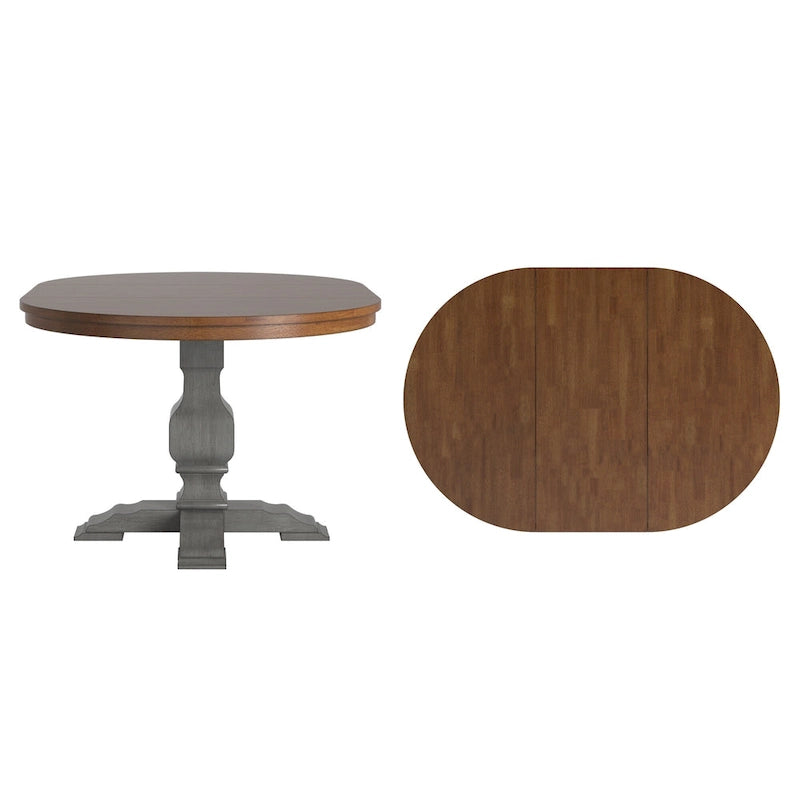Two-Tone Oval Solid Wood Top Extending Dining Table
